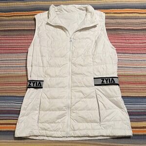 ZYIA Active Womens White Puffer Vest Full Zip Logo‎ Band Size XXL